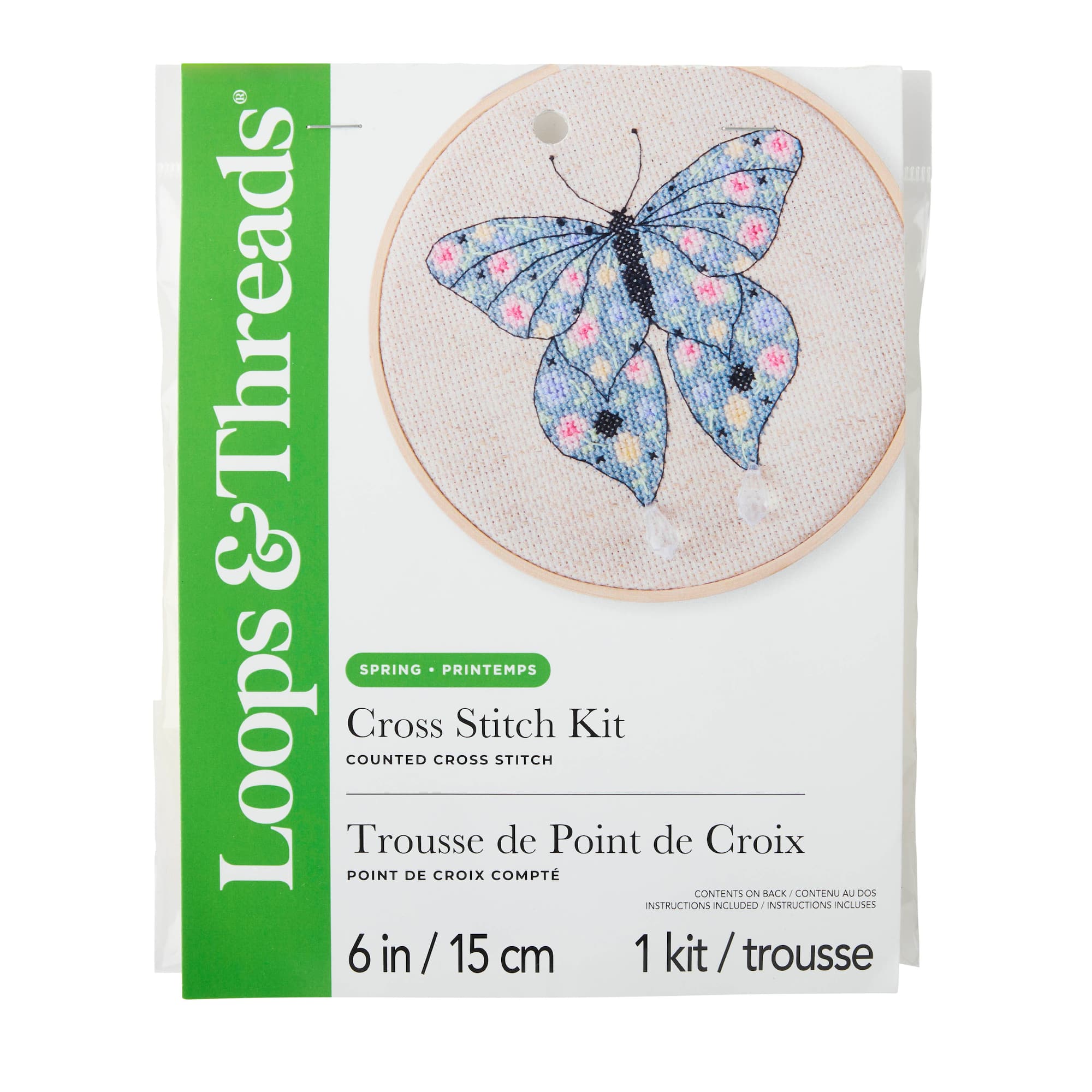 Spring 6" Floral Moth Counted Cross Stitch Kit by Loops & Threads